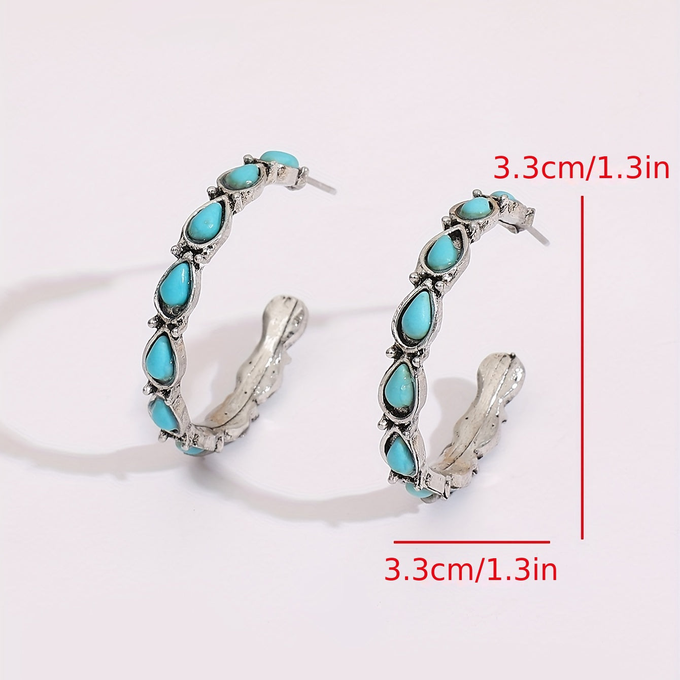 C Shape Turquoise Decor Retro Elegant Hoop Earrings