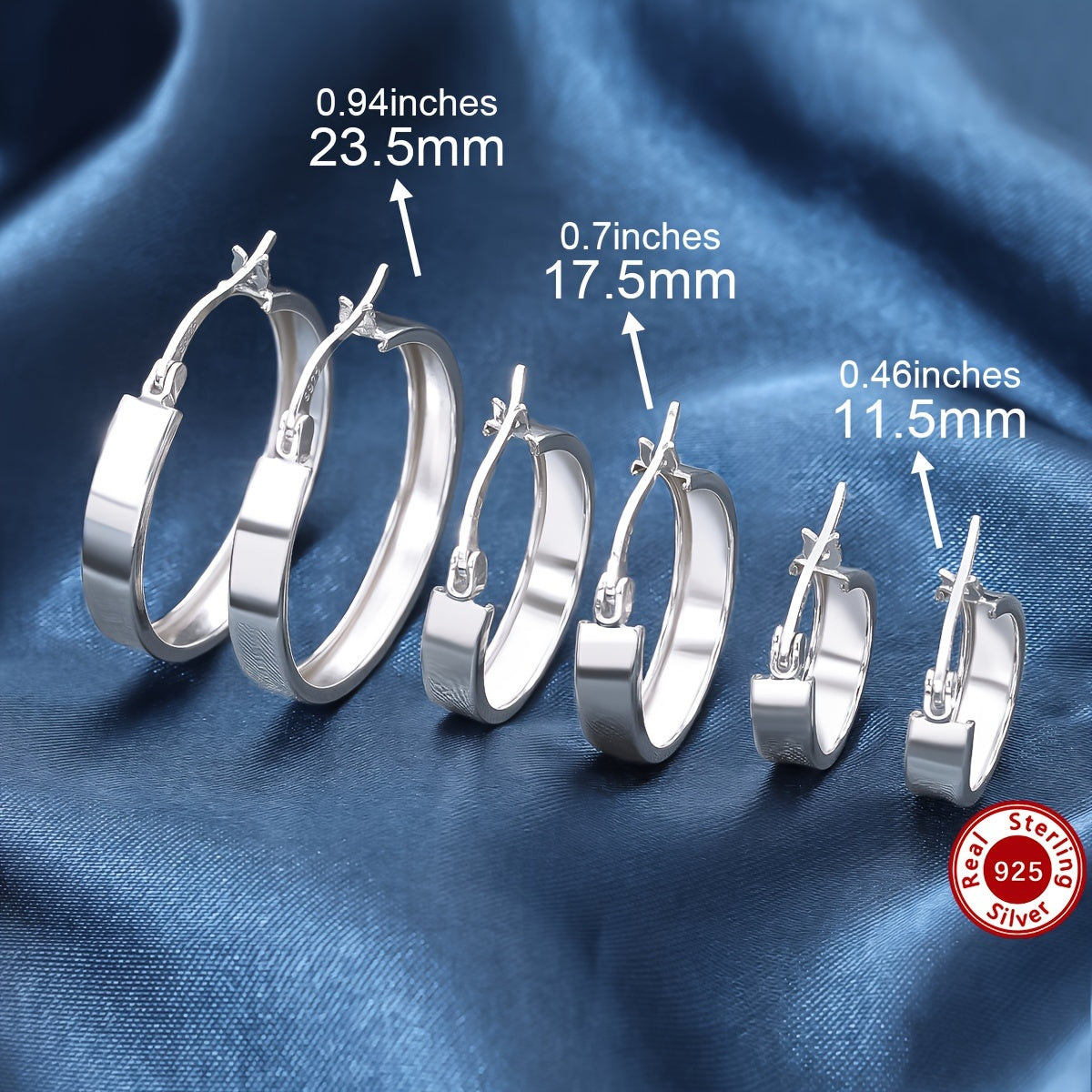 925 Sterling Silver Glossy Vintage Hoop Earrings, Daily Wear