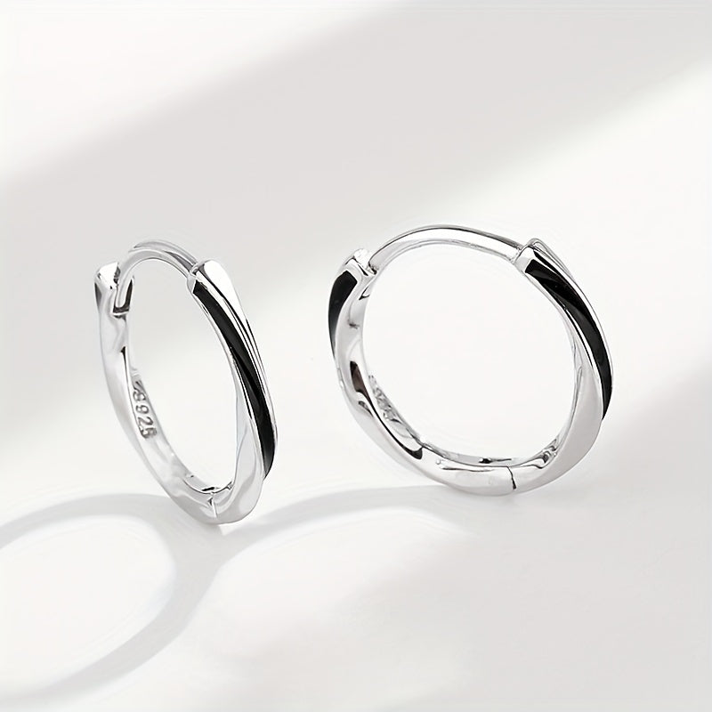 925 Sterling Silver Mobius Design Elegant Hoop Earrings