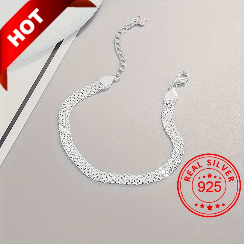 925 Sterling Silver Glitter Mesh Bracelet, Hypoallergenic