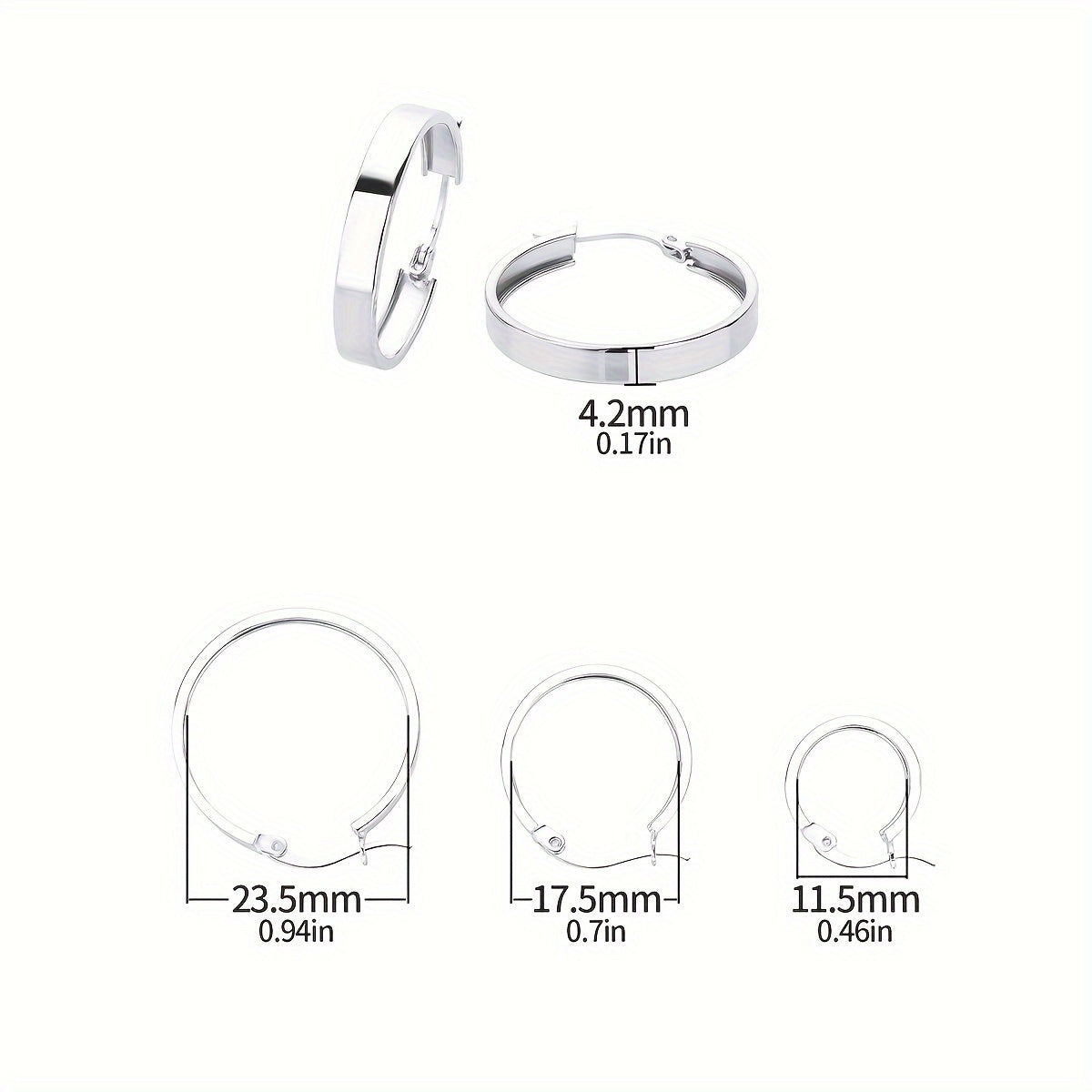 925 Sterling Silver Glossy Vintage Hoop Earrings, Daily Wear