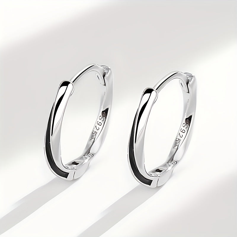 925 Sterling Silver Mobius Design Elegant Hoop Earrings