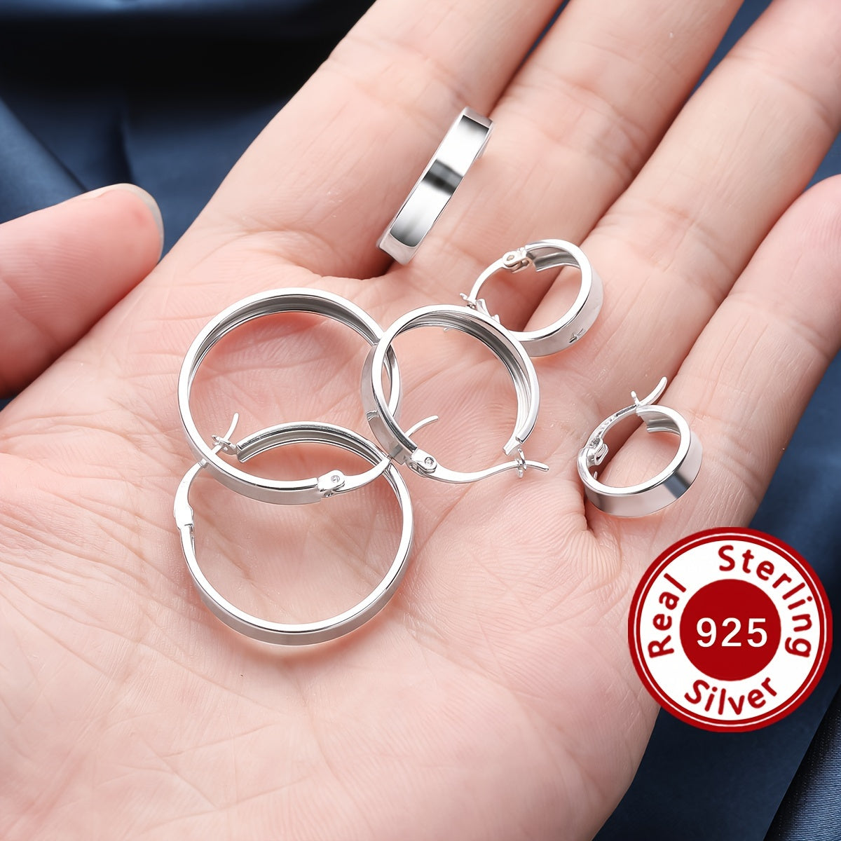 925 Sterling Silver Glossy Vintage Hoop Earrings, Daily Wear
