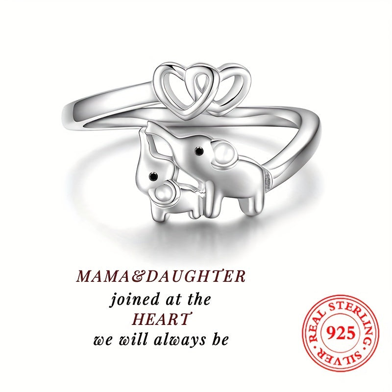 925 Sterling Silver Cute Elephant & Heart Wrap Ring
