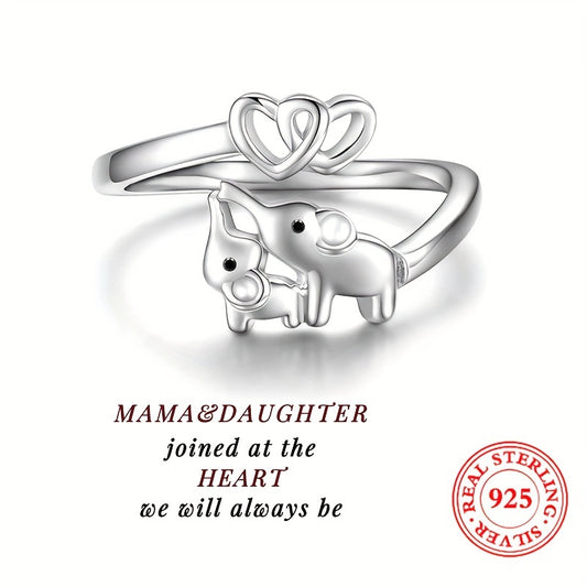 925 Sterling Silver Cute Elephant & Heart Wrap Ring