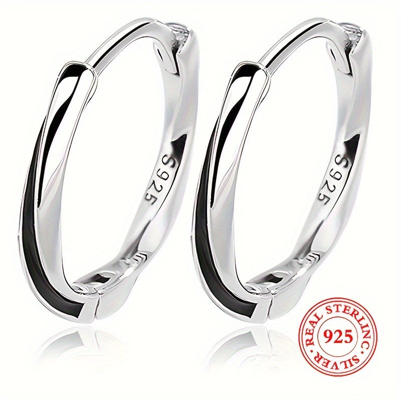 925 Sterling Silver Mobius Design Elegant Hoop Earrings