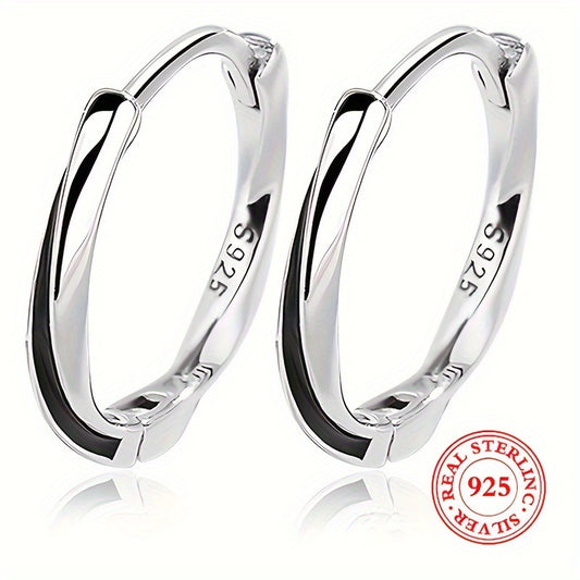 925 Sterling Silver Mobius Design Elegant Hoop Earrings