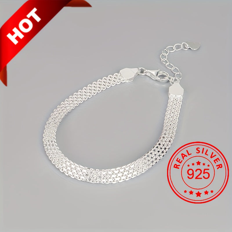 925 Sterling Silver Glitter Mesh Bracelet, Hypoallergenic