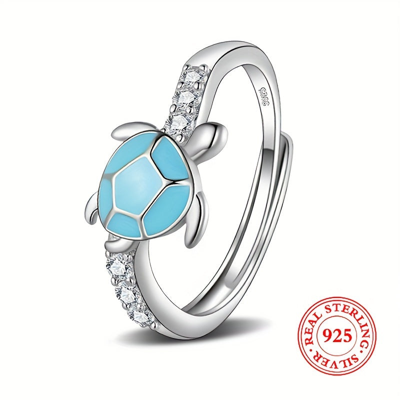 Sterling 925 Silver Cute Turtle Design Blue Hoop Earrings